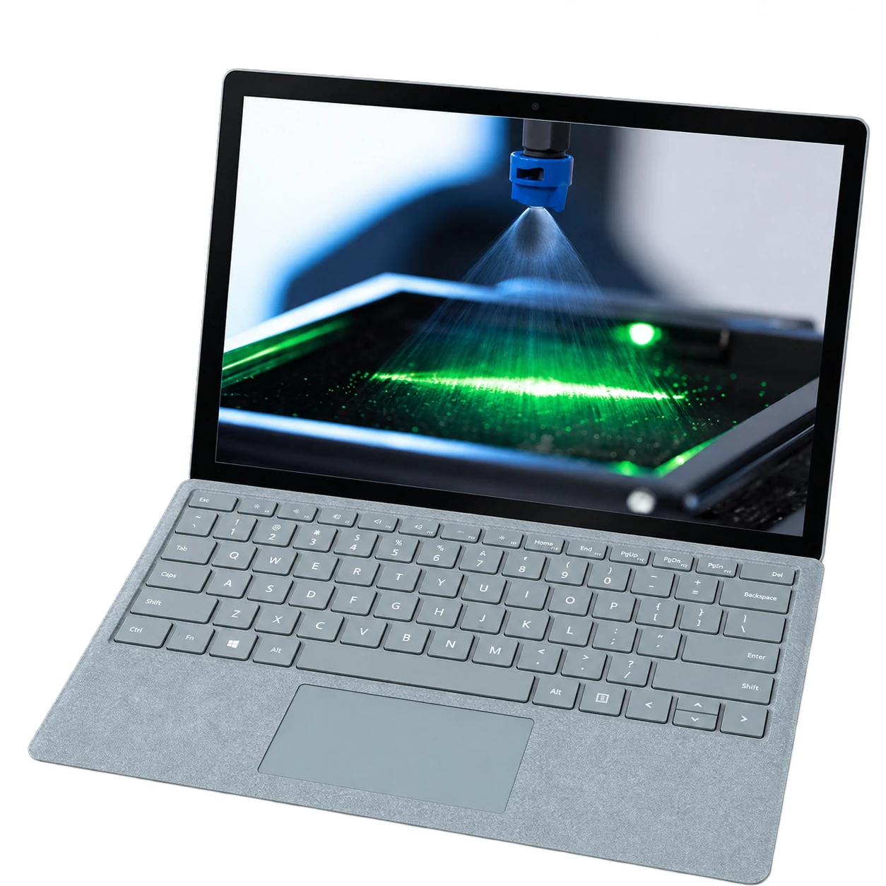 SprayScan 3DR software shown on a laptop